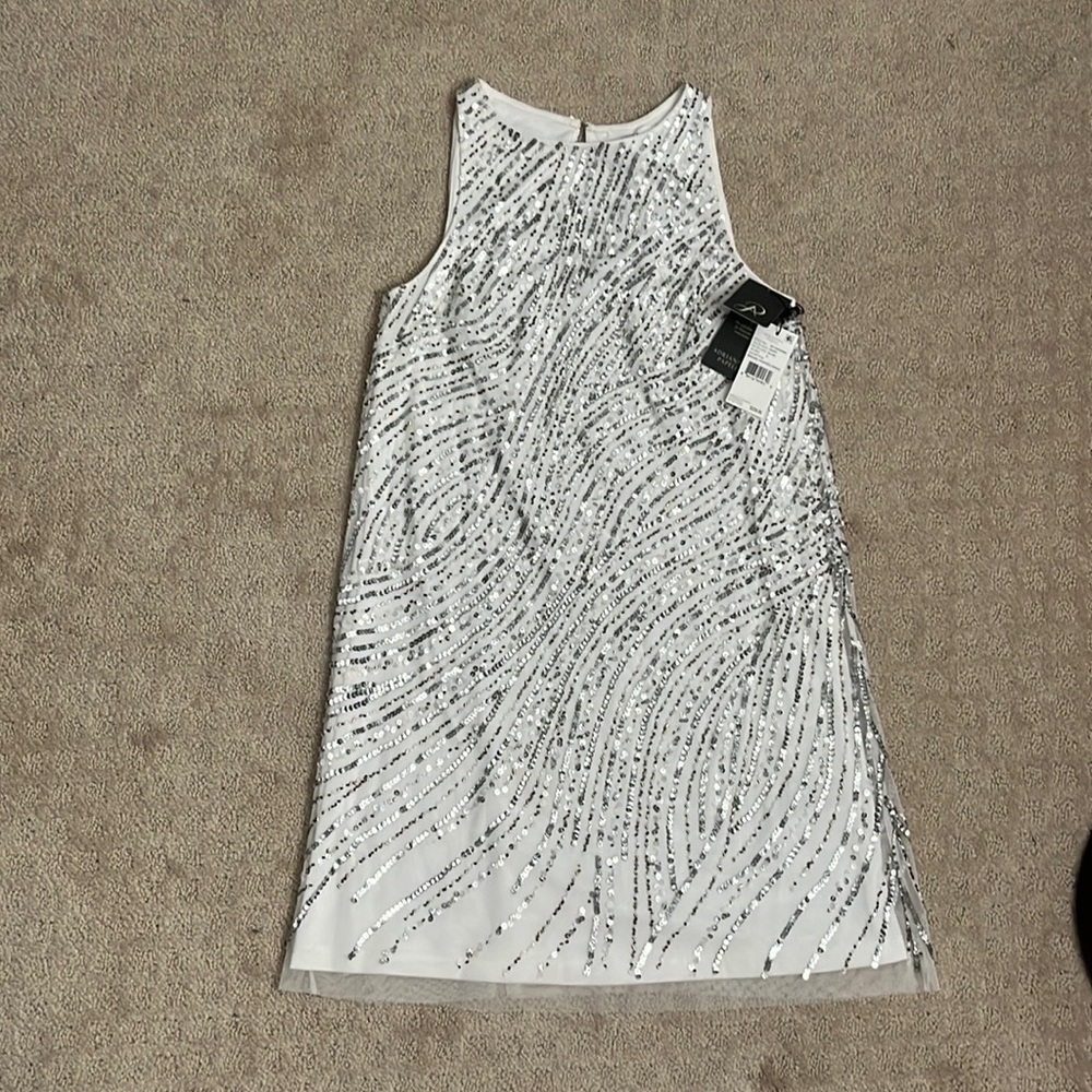 NWT Adrianna Papell Beaded Trapeze Dress in Ivory